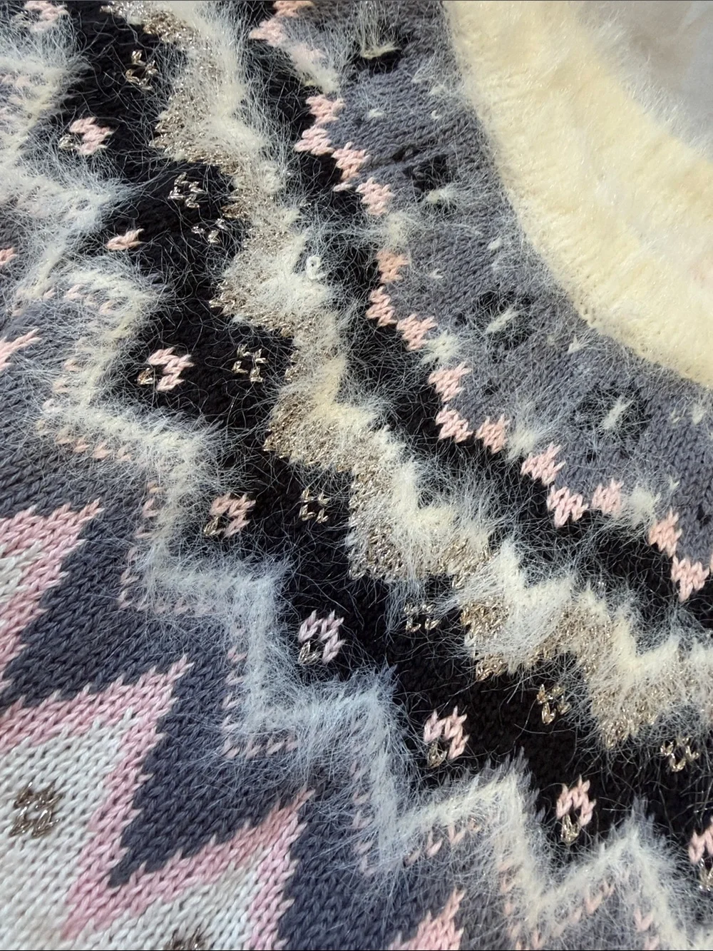 Gymboree off white Sweater Dress with Pink & Gray Fair Isle Yoke